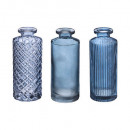 Setx3 jarrones de vidrio con rayas azules, azul