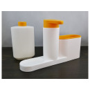Kitchen organizer with soap pump and bottle