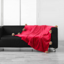manta con pompones, rojo, 125 x 150 cm, franela
