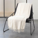 manta sillón con flecos, crema, 150 x 150