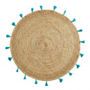 alfombra redonda, turquesa, diámetro 120 cm, yute 