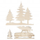 wholesale Car accessories: Wooden motifs trees and car, FSC100%, 3 pieces