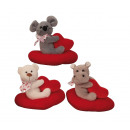wholesale Gifts & Stationery: Animals with heart sitting on heart h = 14cm, 3 ti