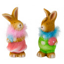 Großhandel Dekoration: Hasen stehend mit Ei & Federschal in pink & grün h