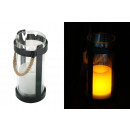 Solar Laterne, Kerze in Glas mit Juteband, LED, 21