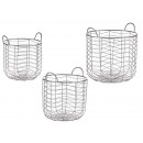 set 3 round metal baskets silver plated