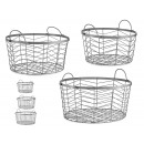 set of 3 low round metal baskets silver