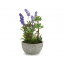 artifi lavender plant in medium size cement pot
