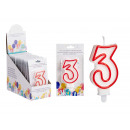 birthday candle number 3 white with red border