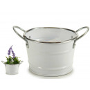 low planter with handles white silver edge