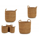 set of 3 esparto grass baskets with handle