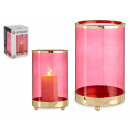 Kerzenständer Glas Kerze Zylinder rosa Metall gold