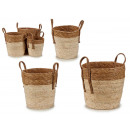 set 3 bicolor round straw baskets