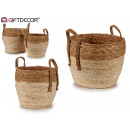 set of 2 round straw baskets bicolor