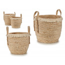 set of 2 round straw baskets with hair