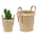 round tall straw planter with handle
