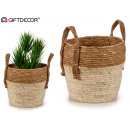 round bicolor straw planter with handle