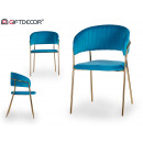 gold chrome chair with blue upholstered backrest