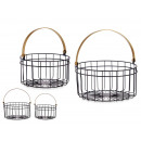 set of two black round baskets with handle d