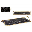 wholesale Decoration: tray with handles 35cm black marble effect glass