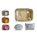 set 3 plastic toiletry bags assorted 3 color