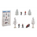 grossiste Décoration: Set de skieurs miniature, arbre 5-15cm H en plasti