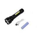 Lampe torche 1W LED + 3W COB rechargeable noire