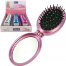 Mirror for bag oval foldable with hairbrush 8x