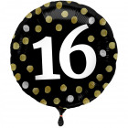 Fényes fekete fólia ballon 16 év - 45 cm