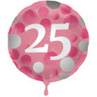 Fényes rózsaszín fólia ballon 25 éves - 45 cm