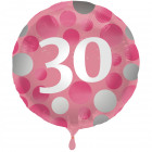 Fényes rózsaszín fólia ballon 30 éves - 45 cm