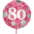 Fényes rózsaszín fólia ballon 80 éves - 45 cm