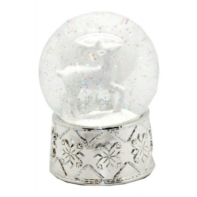 20047 Snow Globe Deer Silver with Silver Base Snowflake with Music Box 100mm diameter 