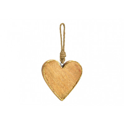 Ciondolo cuore con bordo dorato in legno di mango 