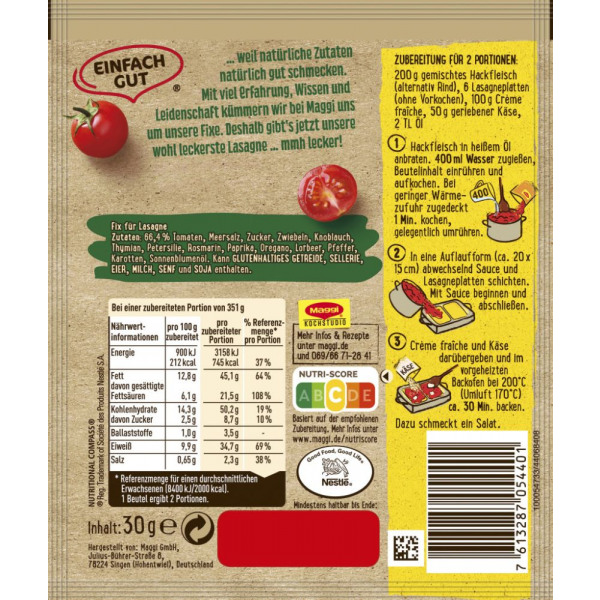 Maggi fix lasagne 30g bag for wholesale sourcing !