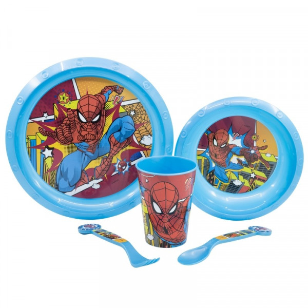 SPIDERMAN - Ensemble de vaisselle pour enfant bicolore - Set composé de 3  pièces : assiette, bol et verre