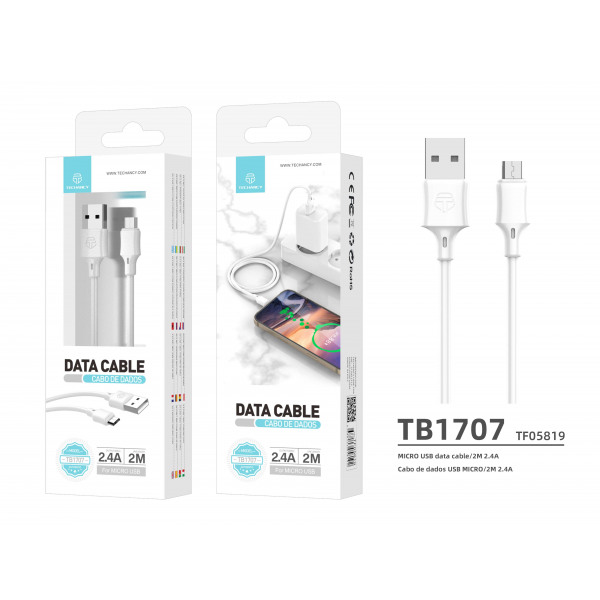 Datenkabel und Ladekabel 2M Micro USB Weiss 2.4A