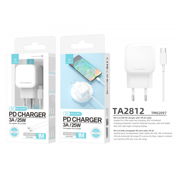 Cargador súper rápido, cargador rápido USB C de 25 W y cable de