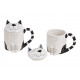Tazza gatto con coperchio in ceramica bianca, nera