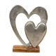 Double coeur sur socle en bois h=21cm l=17cm