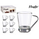 set of 6 glass coffee cups 8,5cl metal handle