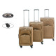 set of 3 suitcases brown fabric