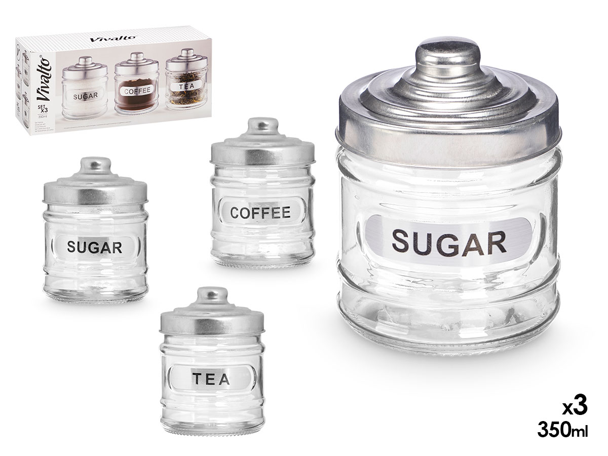  set 3 glazen potten aluminium deksel 350ml