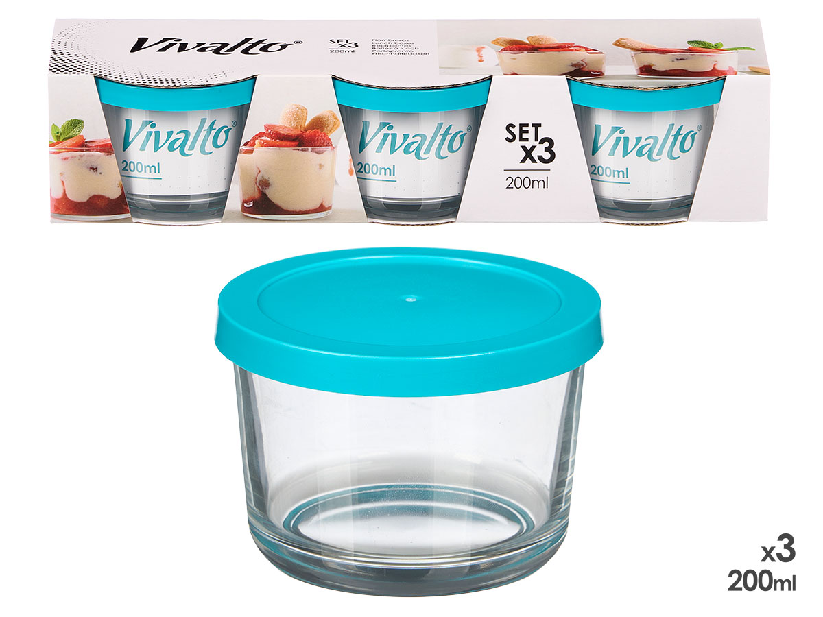  Set van 3 ronde blauwe lunchboxen, 200 ml