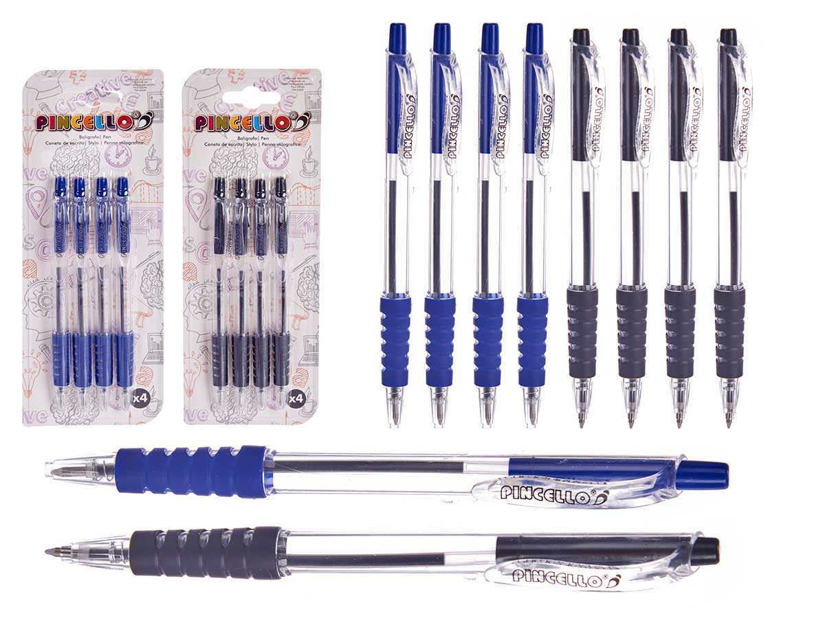  set 4 balpennen met drukknop, 2 maal geassorteerd