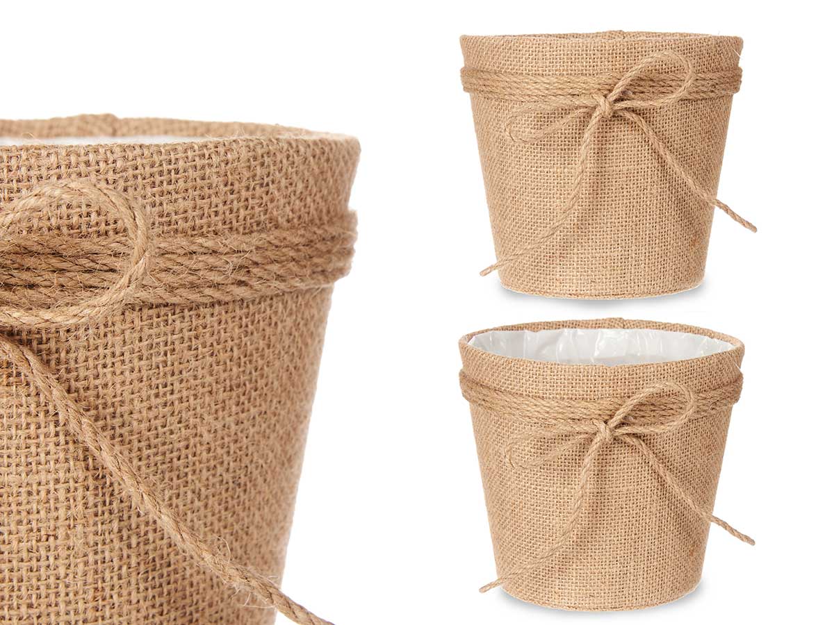  Stoffpflanzer mit Schleife 15x14cm braun