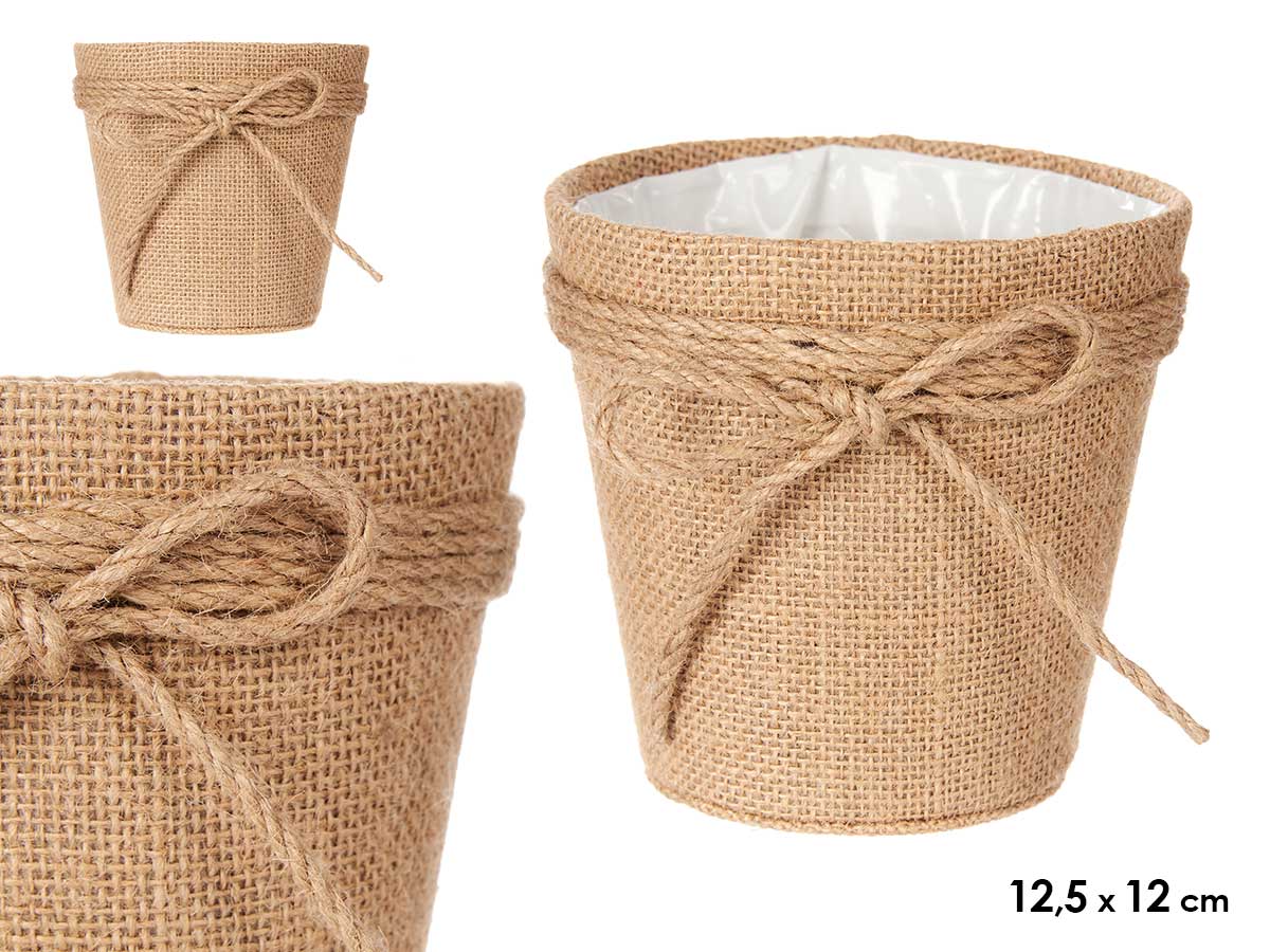  pot de fleurs en tissu avec noeud 12,5x12cm brun
