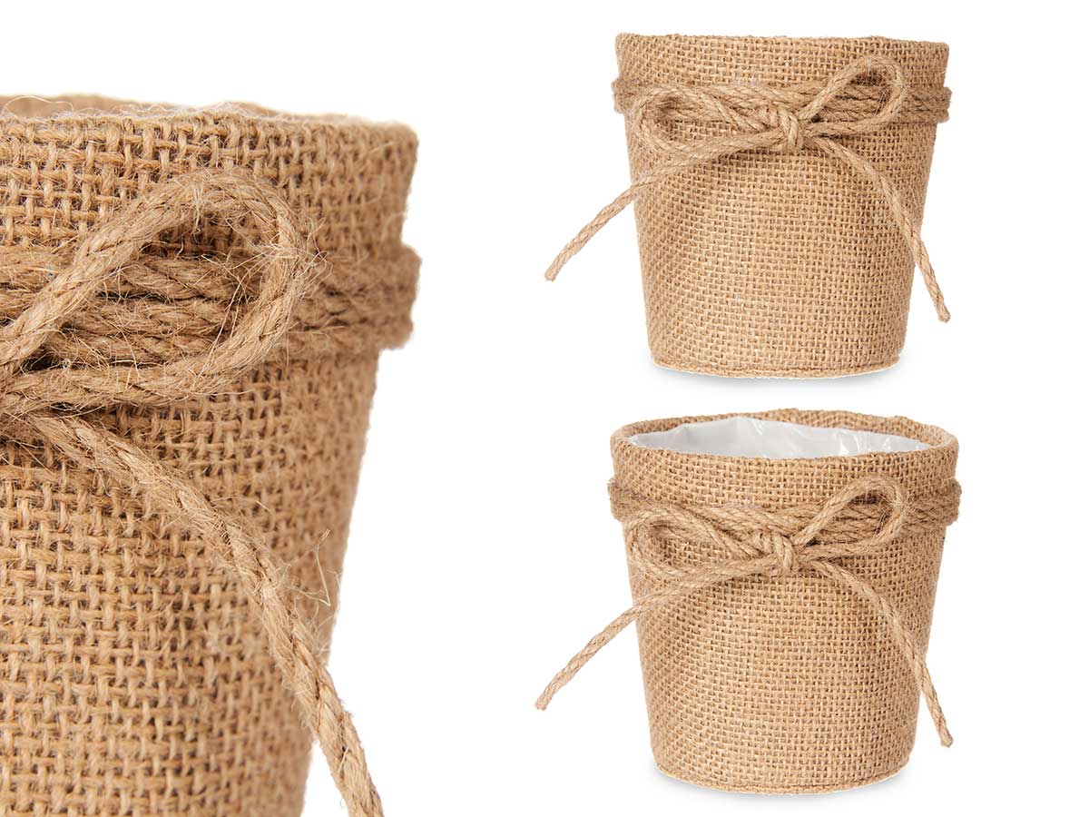  Stoffpflanzer mit Schleife 10x10cm braun