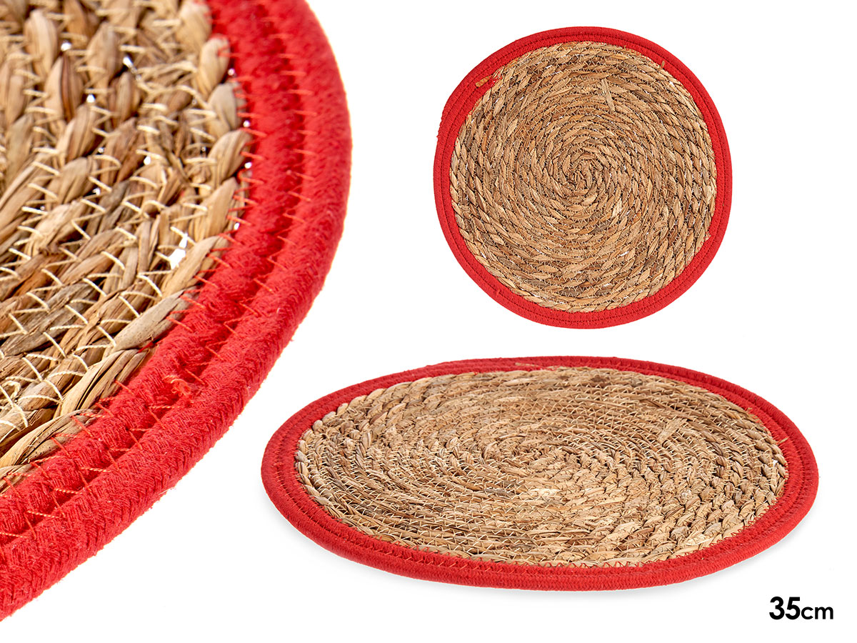  Tapis naturel bord rouge 35cm