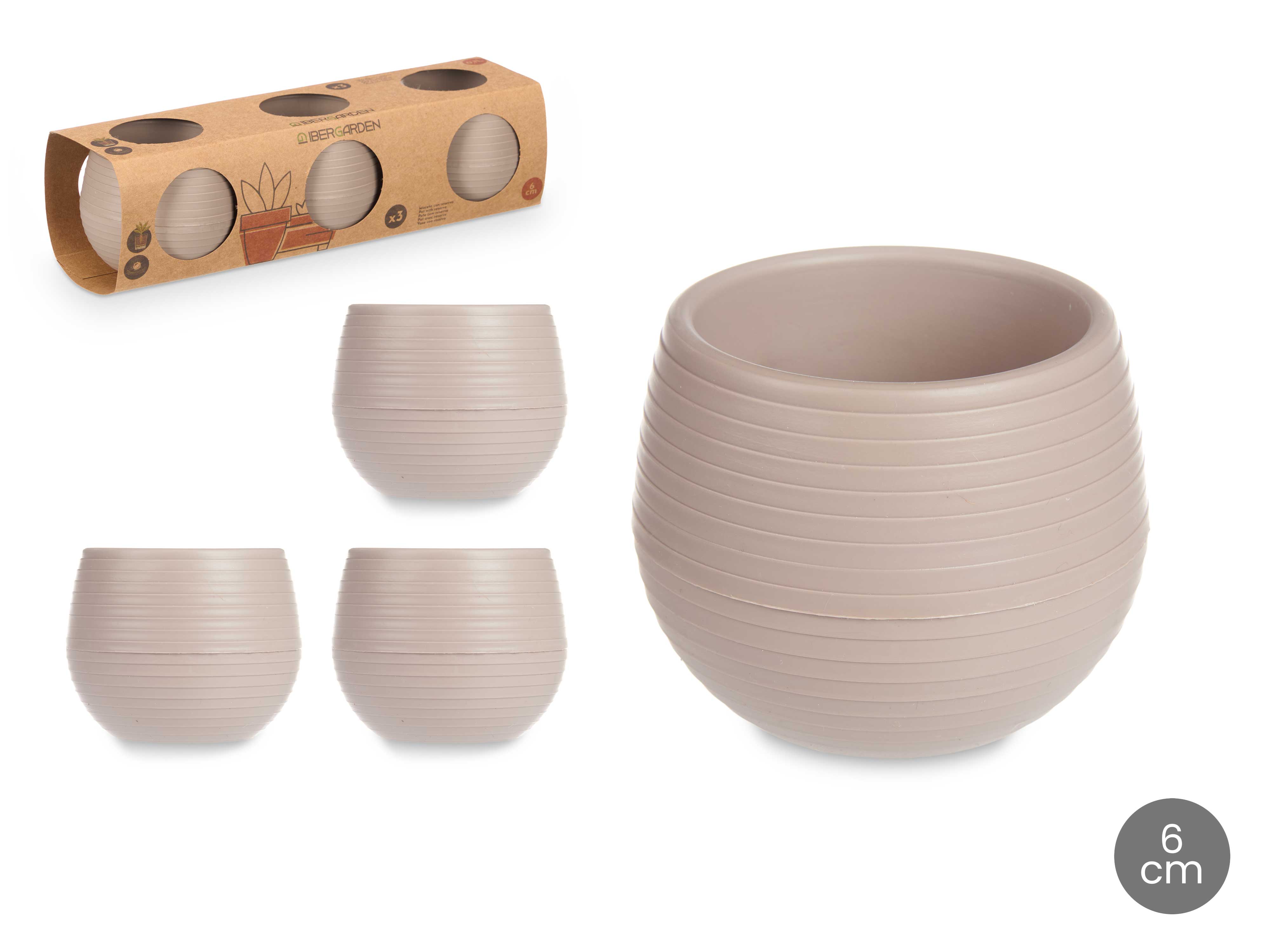  set 3 water reserve potten 6 cm taupe